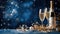 Sparkling Celebrations Festive Happy New Year with Christmas and New Year Holidays Background, Champagne Glass, Golden Ribbon,