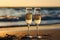 Sparkling Champagne glasses beach. Generate Ai