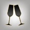 Sparkling champagne glasses. Vector. Blackish icon with golden s