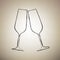 Sparkling champagne glasses. Vector. Brush drawed black icon at