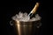 A Sparkling Champagne Ice Bucket with a Focus on Glistening Ice. created with Generative AI