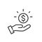 Sparkling coin with dollar sign in hand. Cash payment, earnings and investment tools. Pixel perfect icon