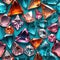 Sparkling crystal gemstones in blue pink and orange, faceted gem background