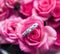 Sparkling diamond engagement ring in one of small pink roses great for valentines