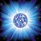 Sparkling disco ball on blue light burst