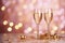 Sparkling glasses of champagne sit amid a festive scene of confetti, setting the mood for a lively celebration