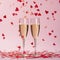 Sparkling glasses of champagne sit amid a festive scene of confetti, setting the mood for a lively celebration