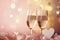 Sparkling glasses of champagne sit amid a festive scene of confetti, setting the mood for a lively celebration