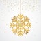 Sparkling glitter gold snowflake. Isolated. Hanging snowflake. Vector illustration