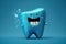 sparkling happy cartoon character tooth on blue background. The concept of dental health care. Generative AI