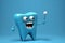 sparkling happy cartoon character tooth on blue background. The concept of dental health care. Generative AI