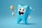 sparkling happy healthy tooth on blue background. Cartoon character. Protection and care of teeth. Generative AI