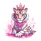 Sparkling Pink Tiger Princess Illustration on White Background for Invitations and Posters.