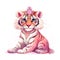 Sparkling Pink Tiger Princess Illustration on White Background for Invitations and Posters.