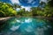 sparkling pool with crystal-clear water and blue sky in the background