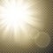 Sparkling sun rays with hot spot and flares with sun flare effect on transparent background .