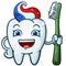 Sparkling Tooth Molar Cartoon Character holding a Toothbrush with a cool hairdo
