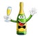 Sparkling wine bottle mascot character making toast isolated