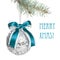 Sparkling Xmas ball with blue ribbon