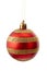 Sparkly gold and red striped christmas ball isolated on white