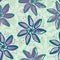 Sparkly hand drawn flowers seamless vector pattern background. Painterly blooms with offset color on textured mint green