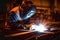 Sparks of Craftsmanship Metal Welder Mastering Steelwork with Electric Arc Welding Machine in Workshop. created with Generative AI