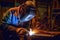 Sparks of Craftsmanship Metal Welder Mastering Steelwork with Electric Arc Welding Machine in Workshop. created with Generative AI