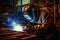 Sparks of Craftsmanship Metal Welder Mastering Steelwork with Electric Arc Welding Machine in Workshop. created with Generative AI