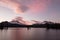 Sparks Lake and Broken Top with a Pink and Blue Sky, Deschutes N