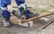 Sparks from metal cutting at a construction site. Technologies