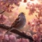 Sparrow in a Blossoming Garden