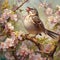 Sparrow in a Blossoming Garden
