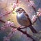 Sparrow in a Blossoming Garden