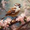 Sparrow in a Blossoming Garden