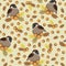 Sparrows and acorns seamless pattern