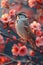 Sparrows Find Refuge Amid Blossoming Flowers on Tranquil Spring Branch