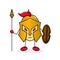 spartan cartoon illustration standing straight holding spear and shield