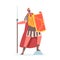 Spartan Legionary, Roman Soldier, Warrior Gladiator Wearing Helmet, Cape Holding Spear and Shield Isolated on White