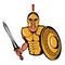 Spartan Warrior Mascot Graphic, roman warrior with a traditional weapon, spartan warrior in gold armor, suitable as logo or team