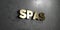 Spas - Gold sign mounted on glossy marble wall - 3D rendered royalty free stock illustration