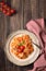 Spashetti pasta with tomato sauce and baked tomatoes cherry