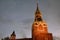 Spasskaya clock tower of Moscow Kremlin and halfmoon. Popular landmark.