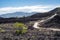 Spatter Cones trail, a paved walkway leading to a cinder cone wi in Craters of the Moon National Monument in Idaho