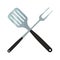 Spatula, barbecue fork. Logo for barbecue, grill party. Flat style.