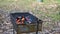 With a spatula for ignition, kindling a brazier with burning coals for cooking barbecue