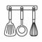 Spatula, ladle and whisk, kitchen tools icon