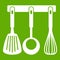 Spatula, ladle and whisk, kitchen tools icon green