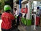 SPBU Pertamina, Jakarta, Indonesia - (14-08-2020) : Queue for motorbikes at fuel filling stations