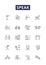 Speak line vector icons and signs. Express, Utter, Verbalize, Articulate, Narrate, Chat, State, Pronounce outline vector