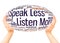 Speak Less Listen More word cloud hand sphere concept